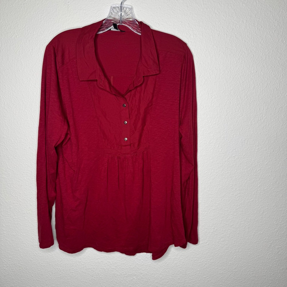 Lucky Brand Red Long Sleeve Collared‎ Button Neck Top Women's Large